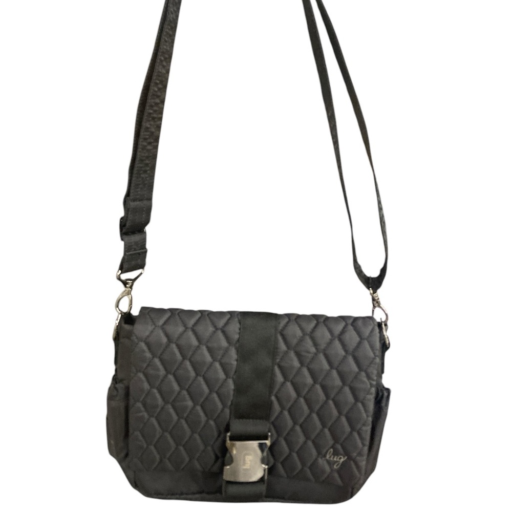 Lug Black Crossbody Bag with Quilted Texture and Adjustable Strap